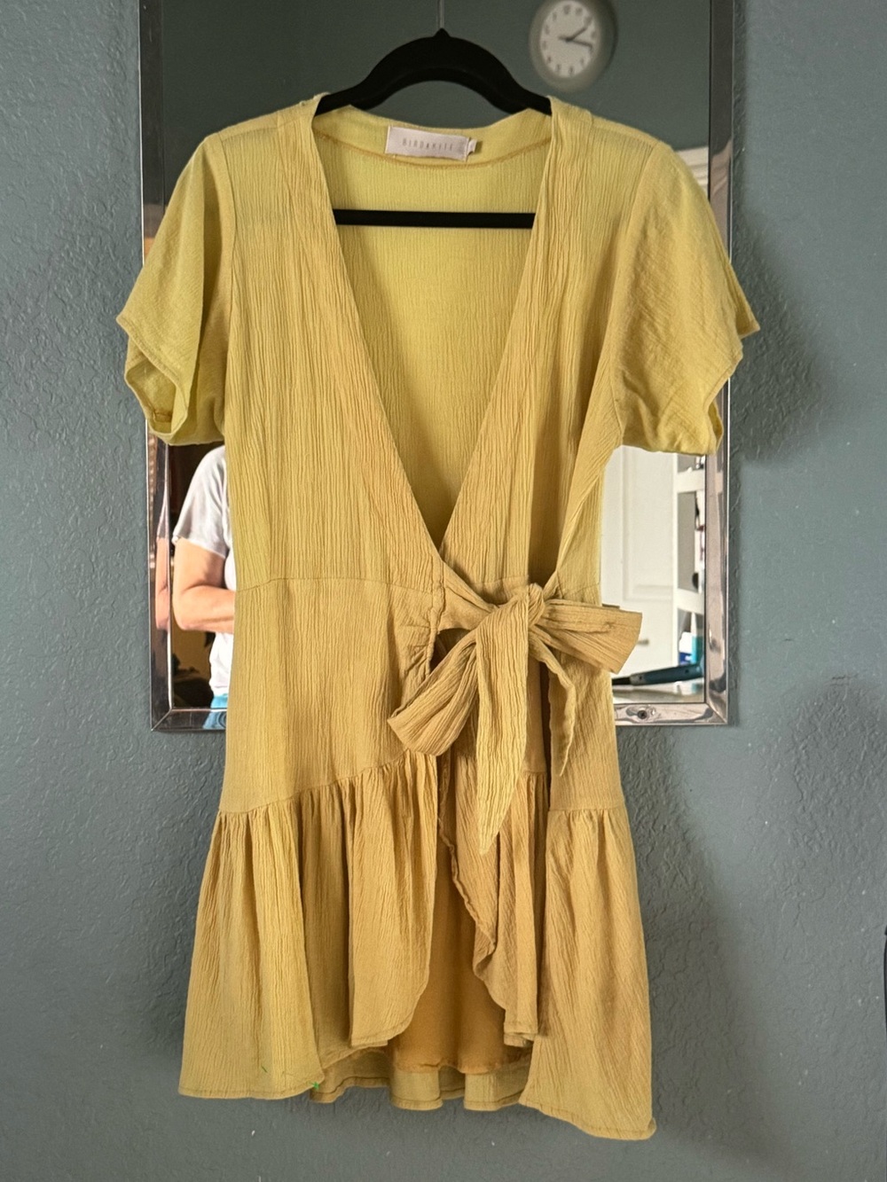 Anthropologie Mustard Yellow Wrap Mini Dress
